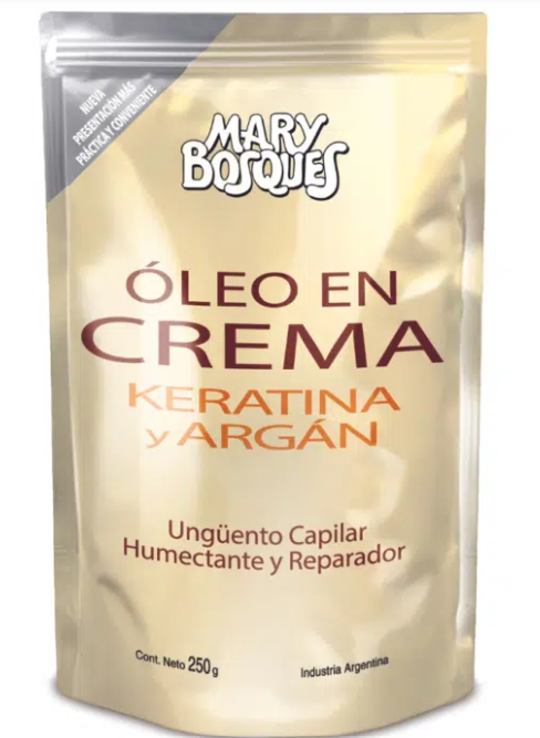 M.BOSQUES Oleo Keratina y Argan EN CREMA-ungüento capilar-doypack x 250 g.- 