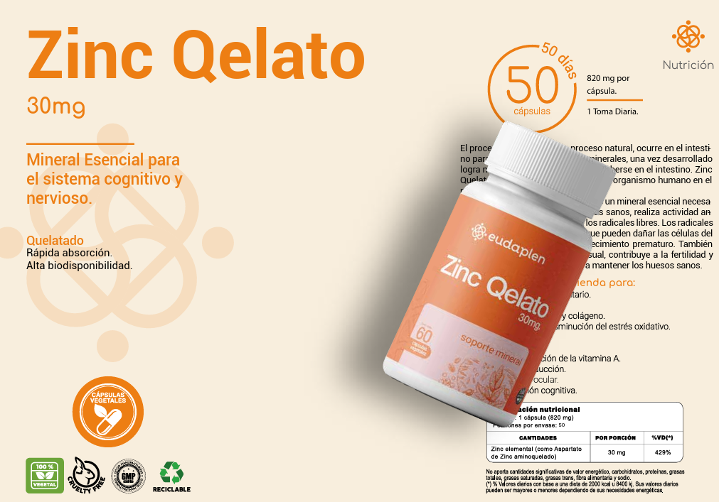 ZINC QELATO - 30mg x 50 capsulas vegetal