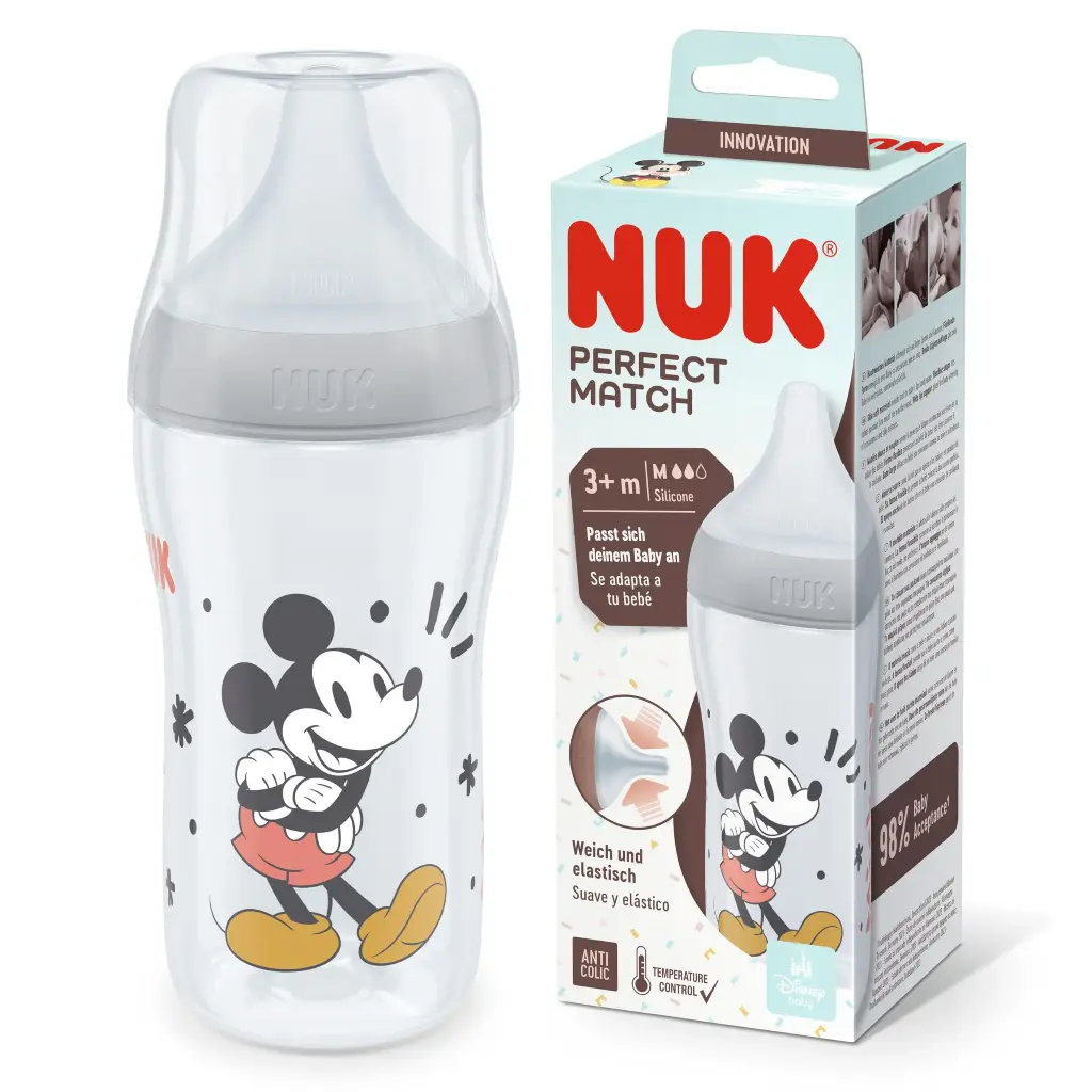 Mamadera Perfect Match 260 ml Cont de Temp MICKEY MOUSE Gris