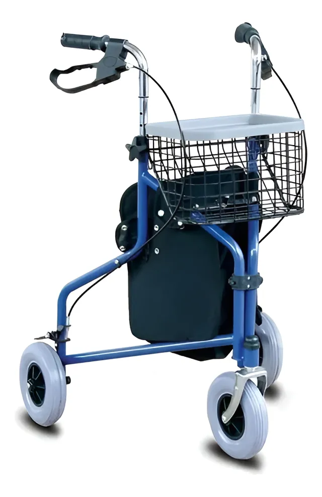 Andador Rollator de 3 ruedas TRP 8" con Canasto, Bolso y Bandeja