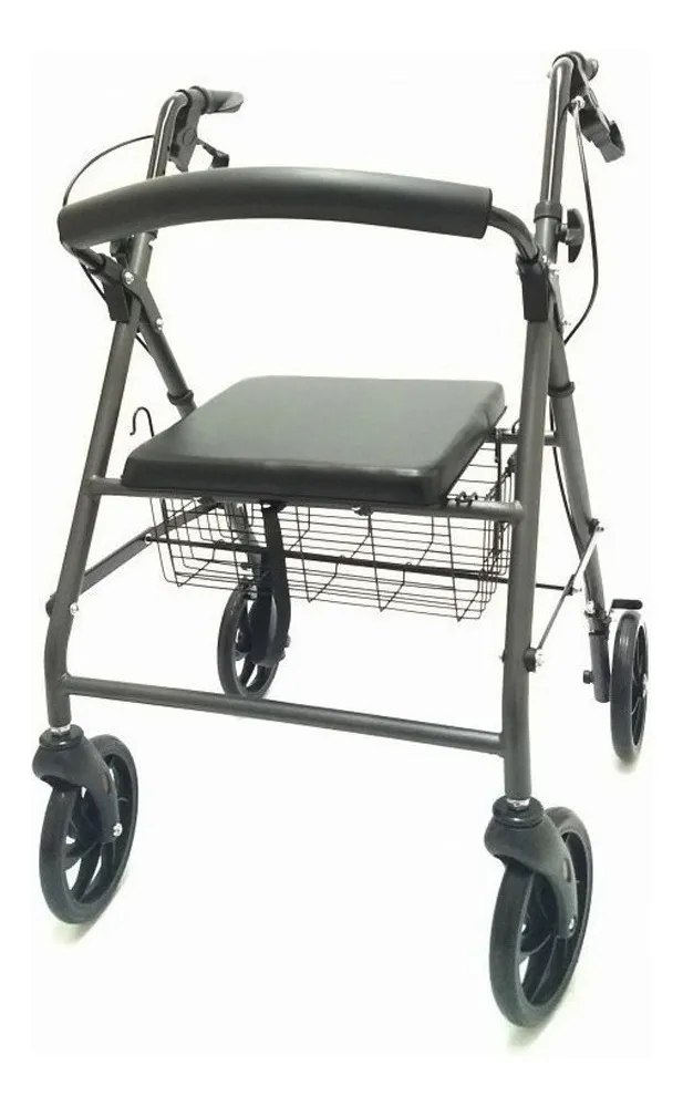 Andador Rollator de acero, color Gris, 4 ruedas