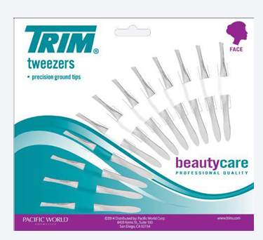 Pinza de depilar recta niquelada exhibidor x 12 un. TRIM