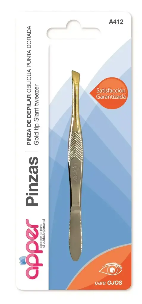 Pinza de depilar oblicua dorada en pote x 48 un.