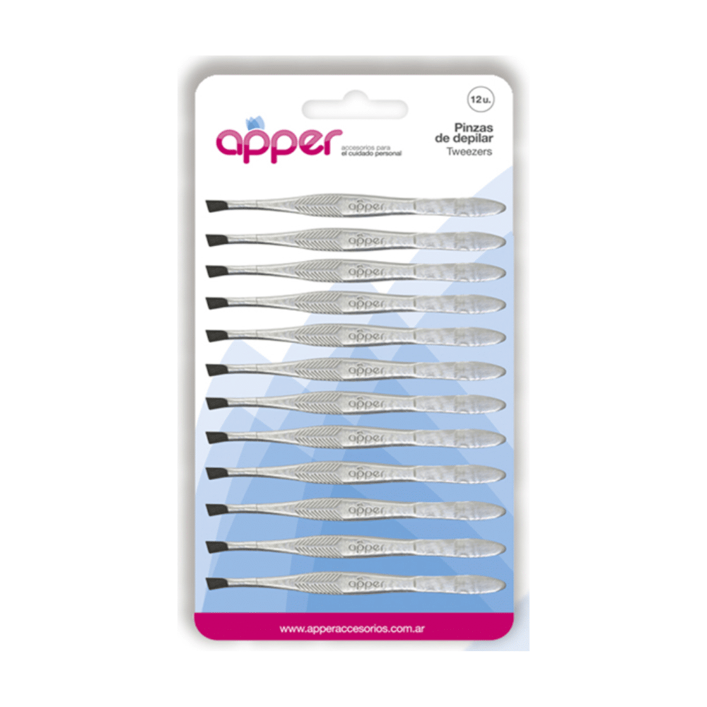 Pinza de depilar niquelada Apper exhibidor x 12 un.