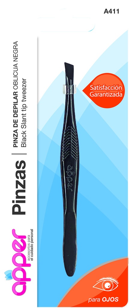 Pinza de depilar oblicua negra en blister