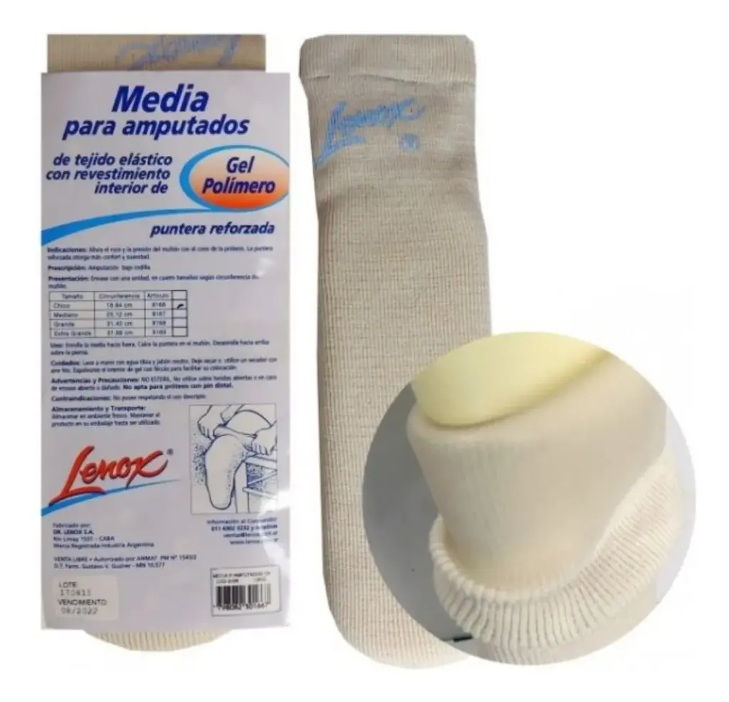 MEDIA PARA AMPUTADOS CON PUNTERA REFORZADA. ENVASE X 1 Unid. Mediana