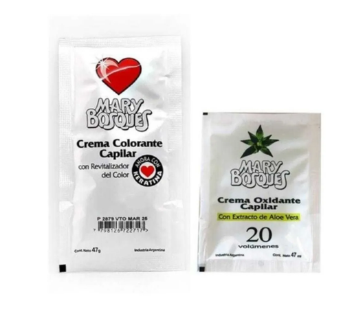 [BR15000] M.BOSQUES Crema colorante Mary Bosques -sobre x 47 g. + CREMA OXI 20 VOL                    PROMO!!