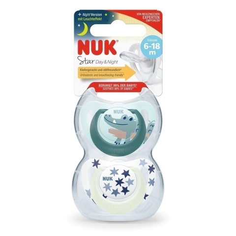 [DF.NUK 10736783] Set de 2 Chup. Star Día & Noche 6-18 meses Cocodrilo Verde